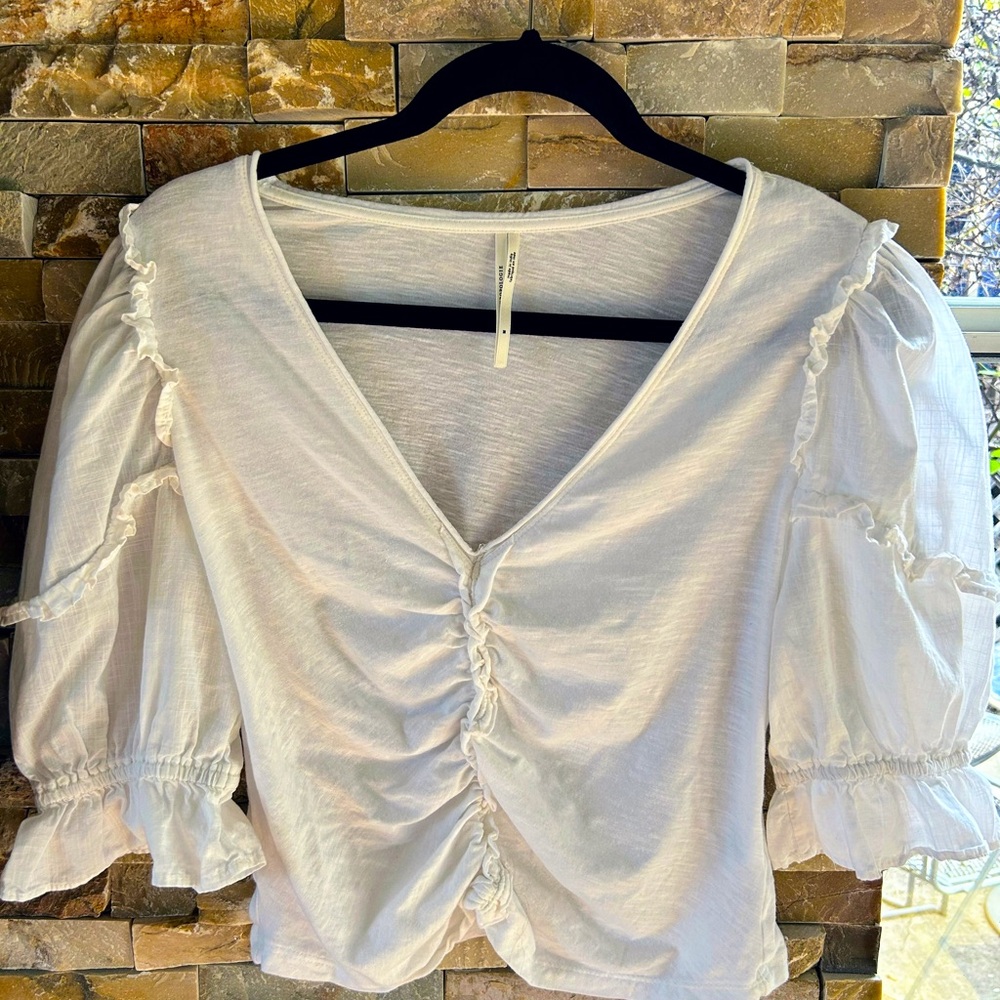 Anthropologie 100% cotton blouse, size medium, short sleeved.